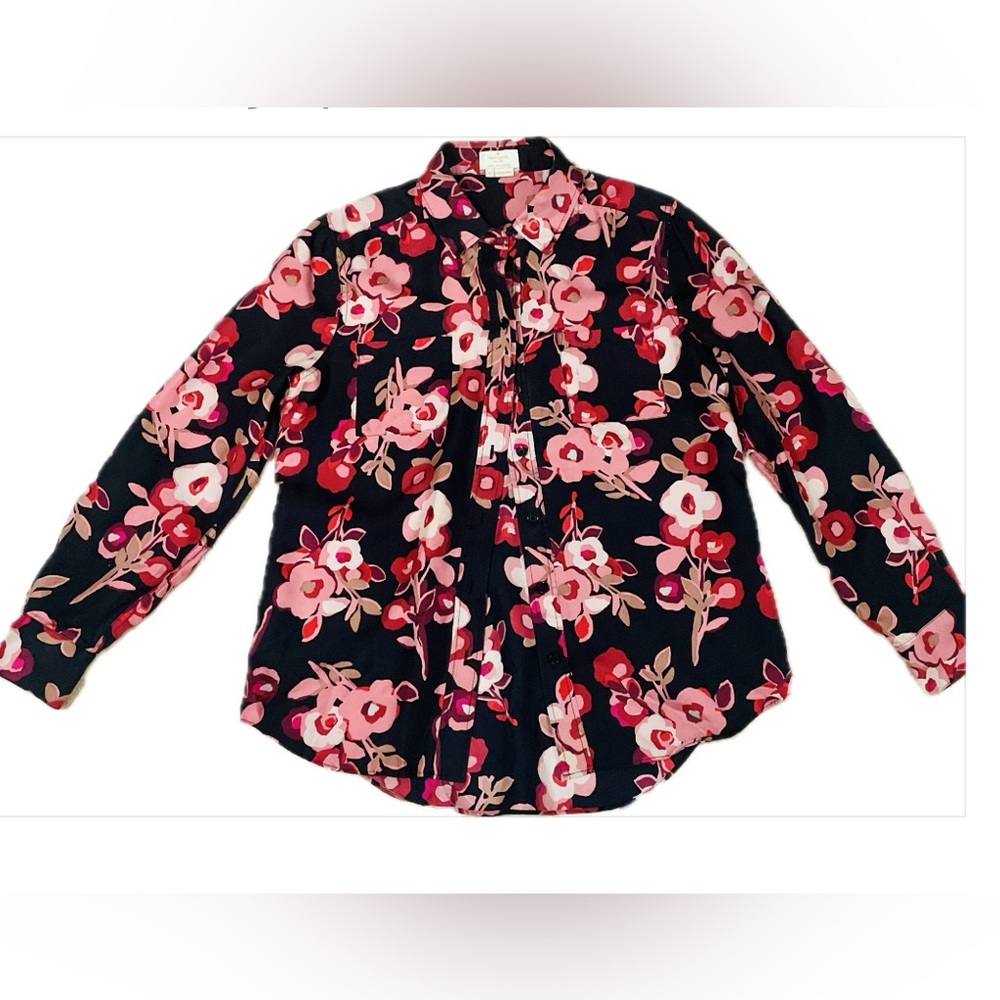 Kate Spade New York Pink and Black Floral 100% Silk Top Size Small